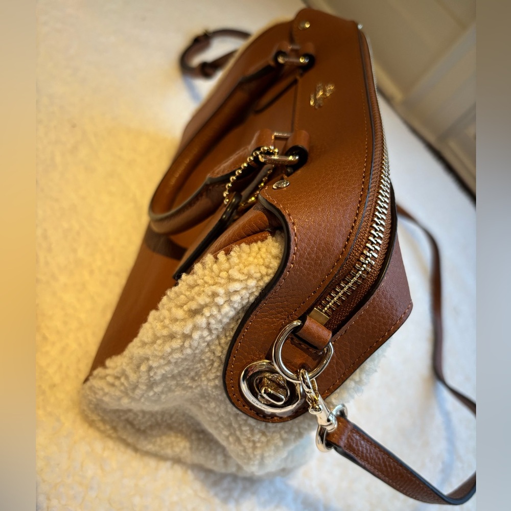 NWT Coach Mini Bennet Satchel brown leather shearling wool - Picture 3 of 7